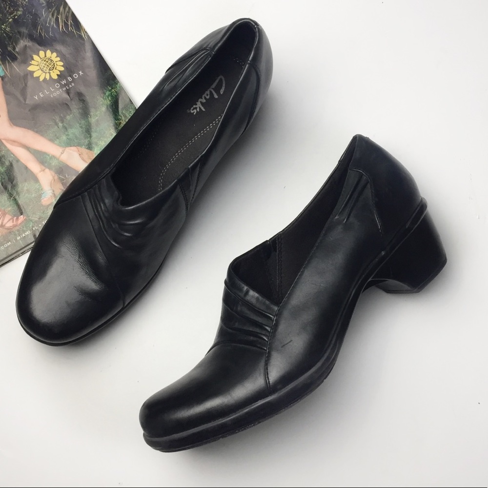 Clarks Black Patridge Pleat Slip On Loafers 